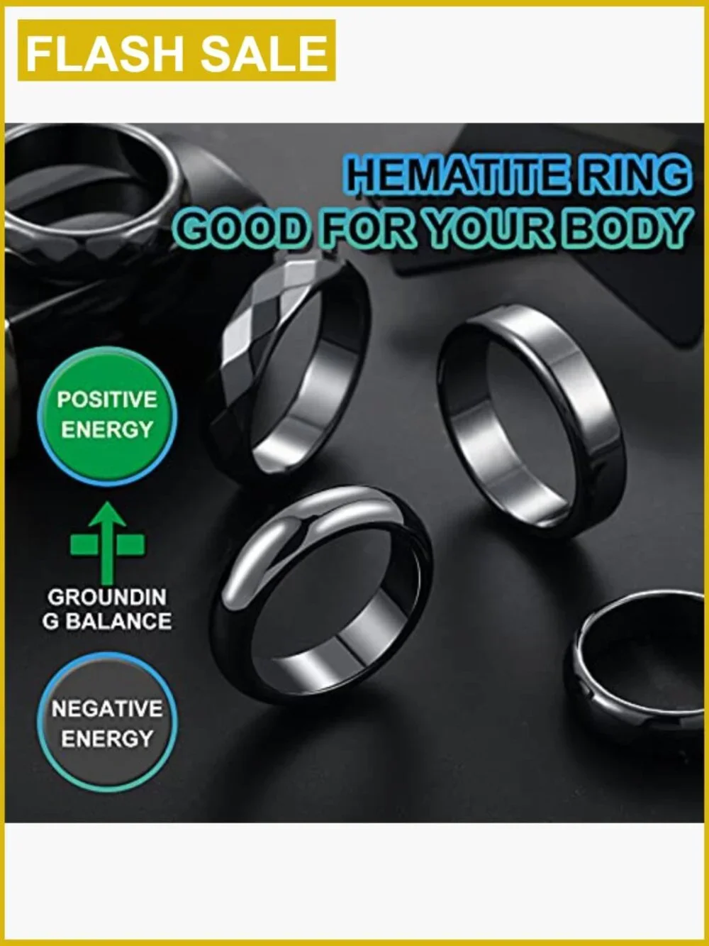 32 Pcs Genuine Hematite Rings Set Healing Stone Band Rings Size 6-13